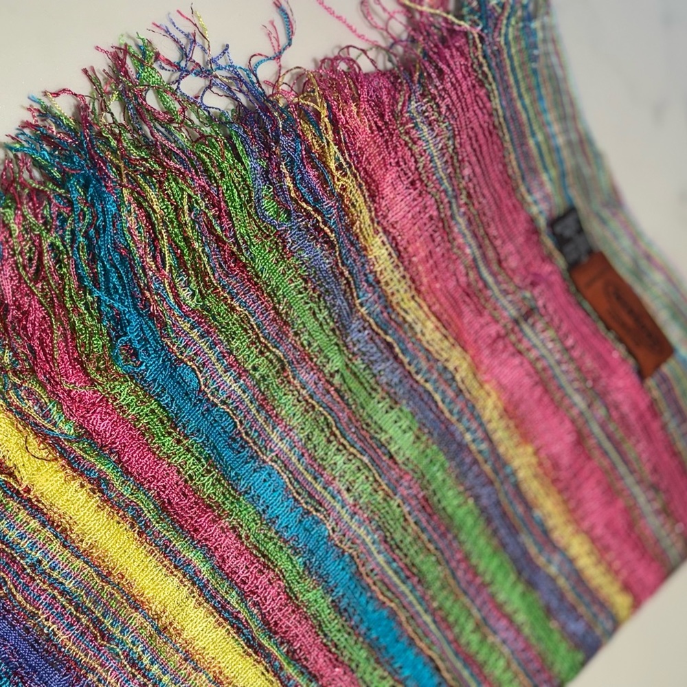 MISSONI Multi Color Metallic Scarf Stole Wrap Pink Blue Green Yellow Purple - Picture 8 of 10